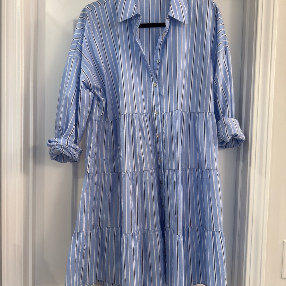 EUC Pomander Place Sz L Blue Striped Cara Dress